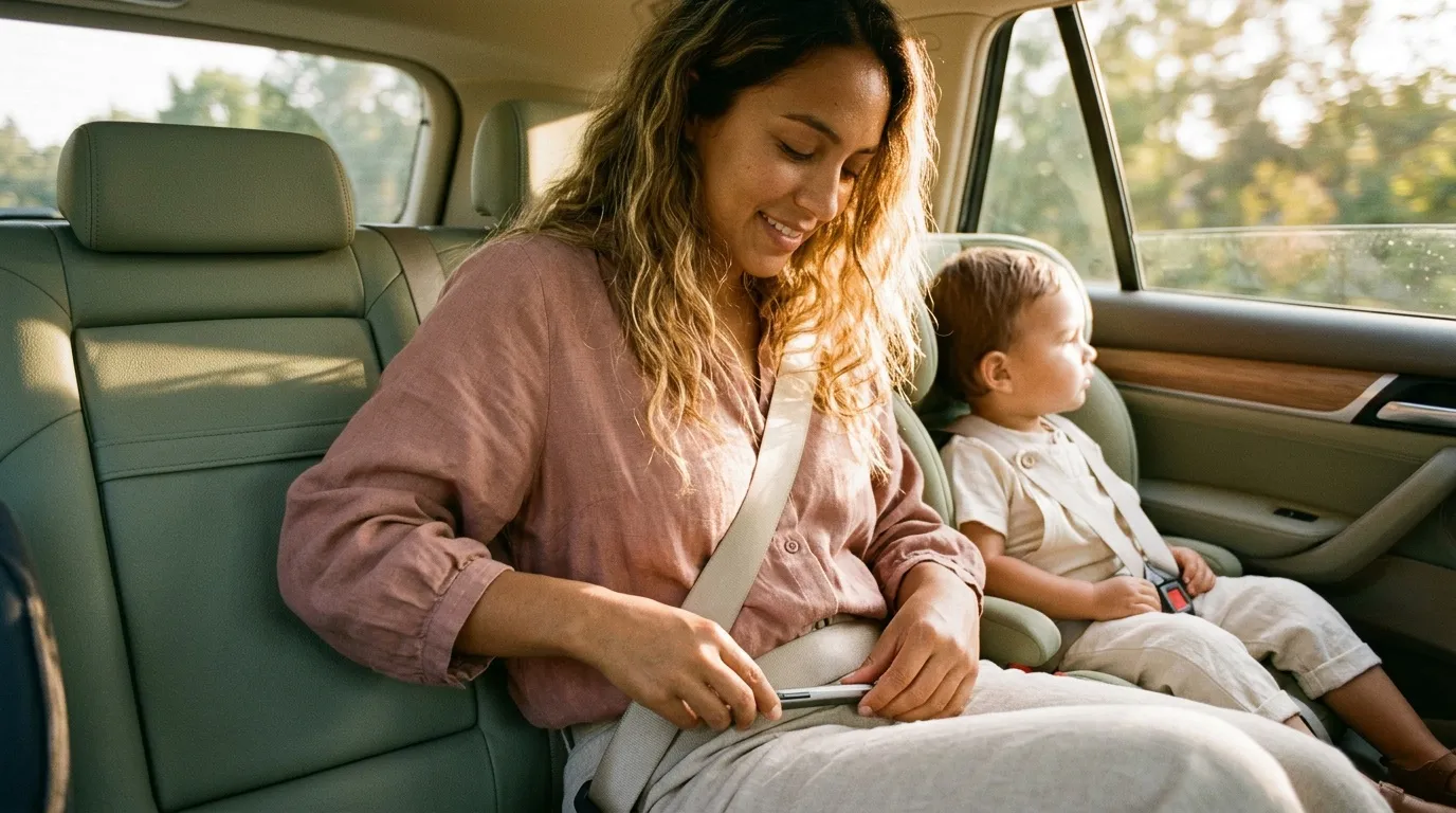Femme attache ceinture sécurité enfant voiture