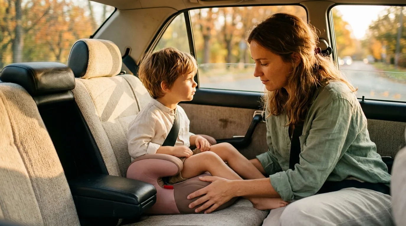 Femme et jeune enfant assis ensemble dans une voiture